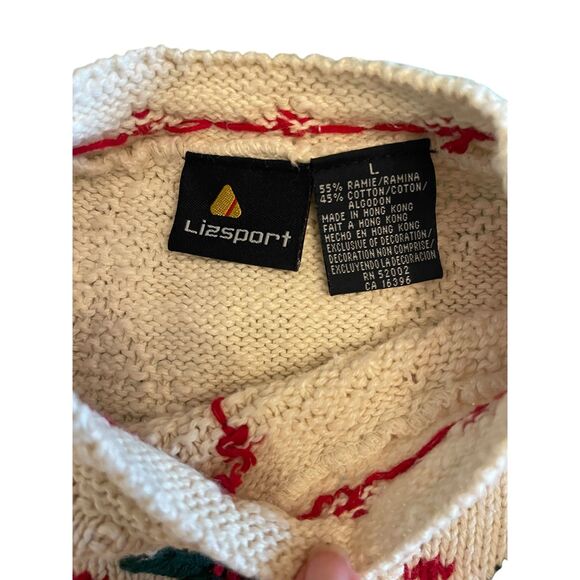 VTG Liz Claiborne Womens Christmas Knit Sweater Sz L Embroidered Retro Holiday - Picture 4 of 14